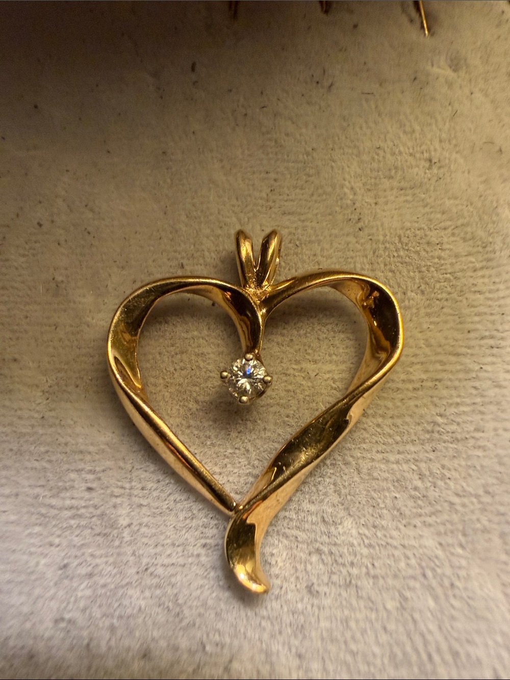 14k Gold Heart Pendant with Clear Stone